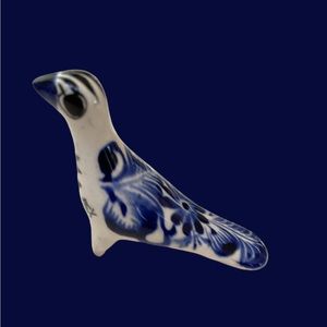 Vntg Mexican Ceramic/Clay Bird/Dove Mexico Hndmade/Painted Folk Art Blue Flowers